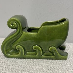 Vintage Haeger Green Ceramic Sleigh Planter